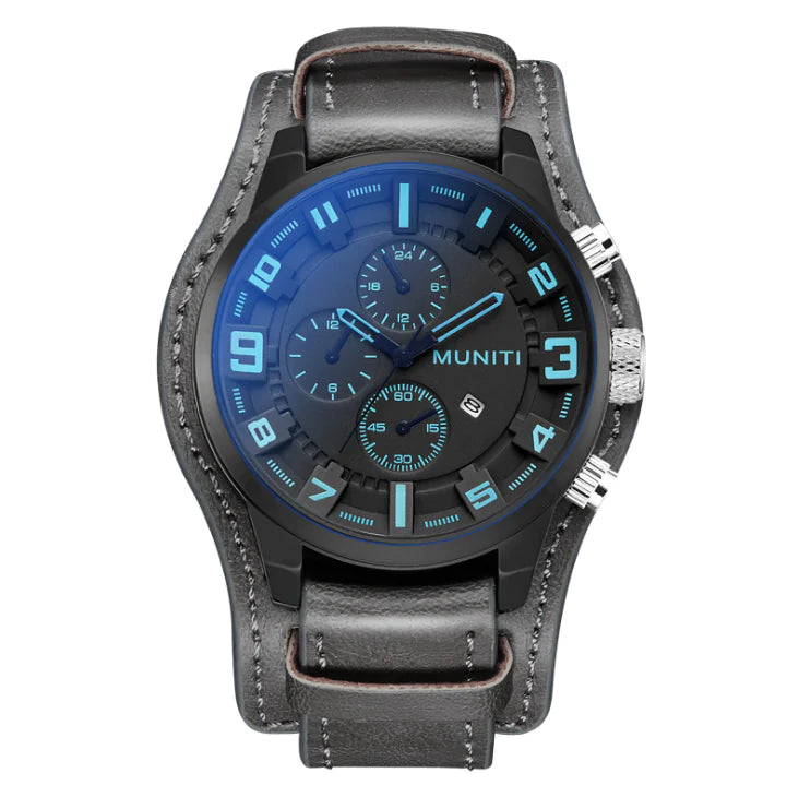 Muniti Quartz Watch - Waterproof Sports Leather Strap