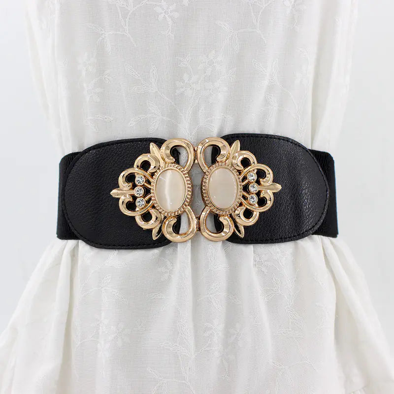 Fashionable Women's Elastic Waist Belt with Cat Eye Stones