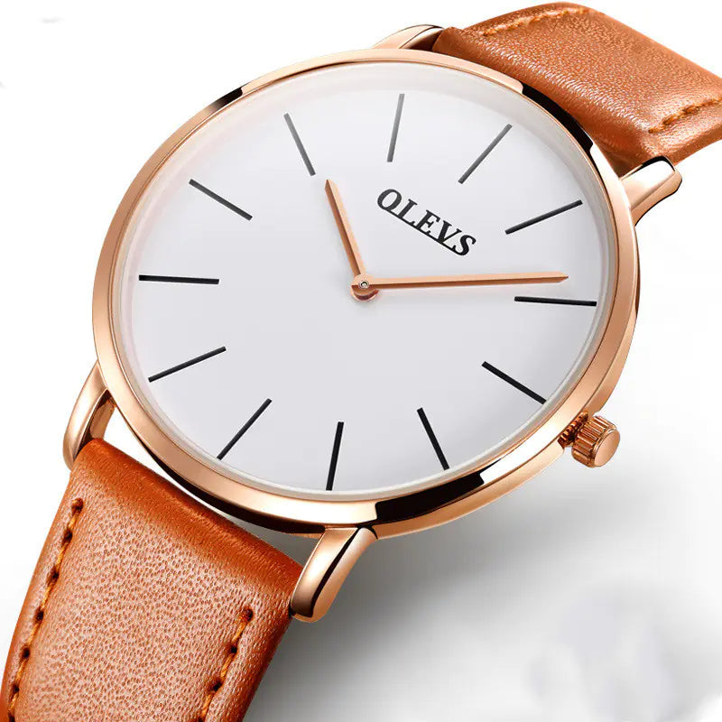 Slim Quartz Watch Set with Leather Couple's Design