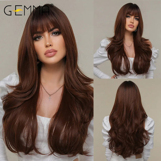 Long Curly Full Head Wig in Red Brown Color