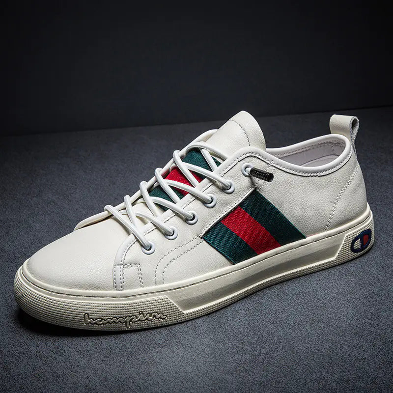 Men's Casual Leather Sneakers - Trendy White Shoes