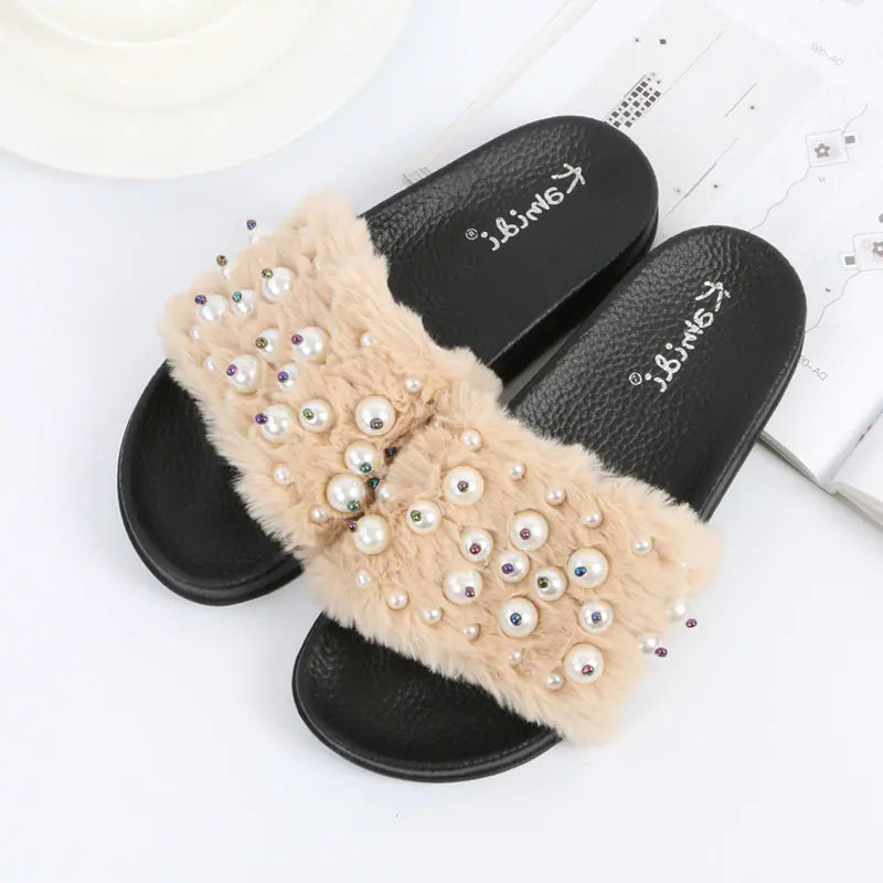 Pearl Shoes, Fur Shoes, Autumn-Winter Footwear