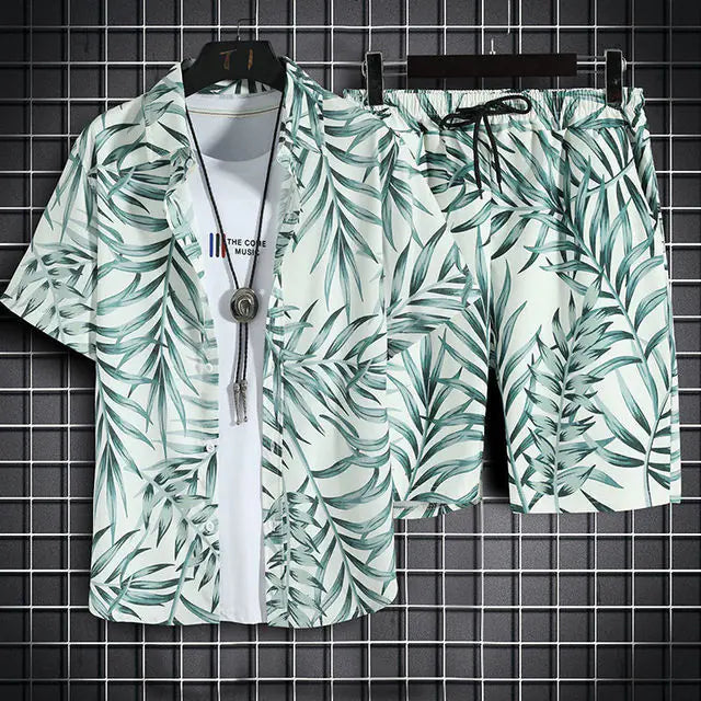 Men's 3D Printed Retro Ethnic Beach Shirt Set