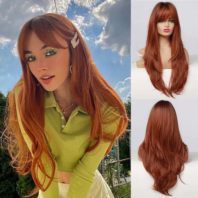 Fashion Long Straight Brown Grey Wig for Women