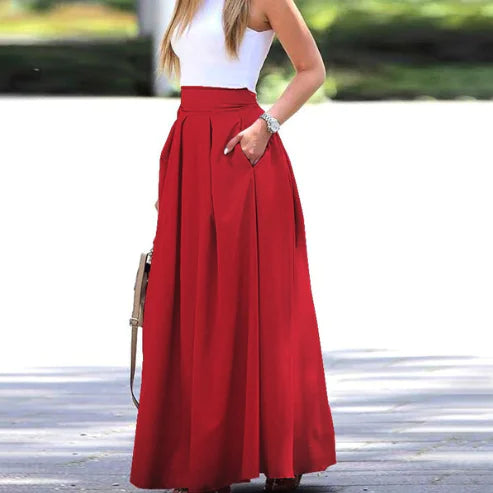 WOLFF Solid Color High Waist Pleated Skirt (One Piece)