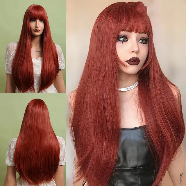 Fashion Long Straight Brown Grey Wig for Women