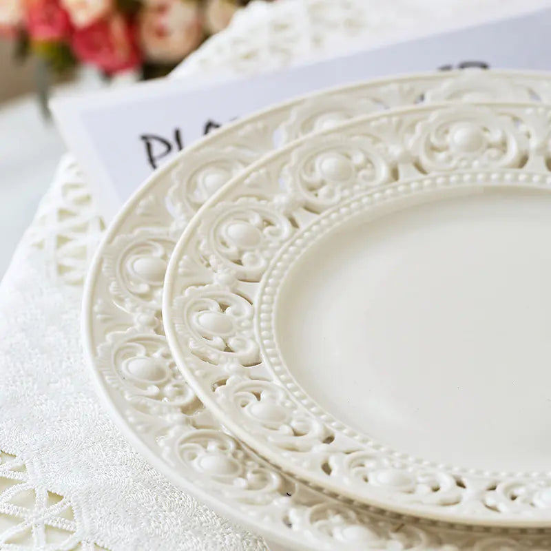 French Embossed Ceramic Plate for Breakfast & Salad