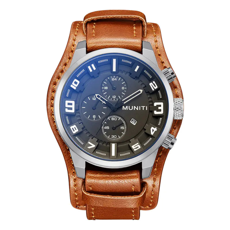 Muniti Quartz Watch - Waterproof Sports Leather Strap