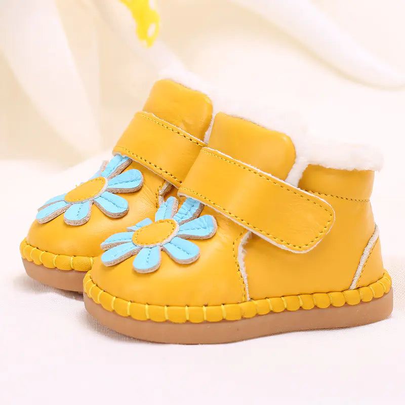 Winter Baby Walker Shoes with Soft Leather and Fleece