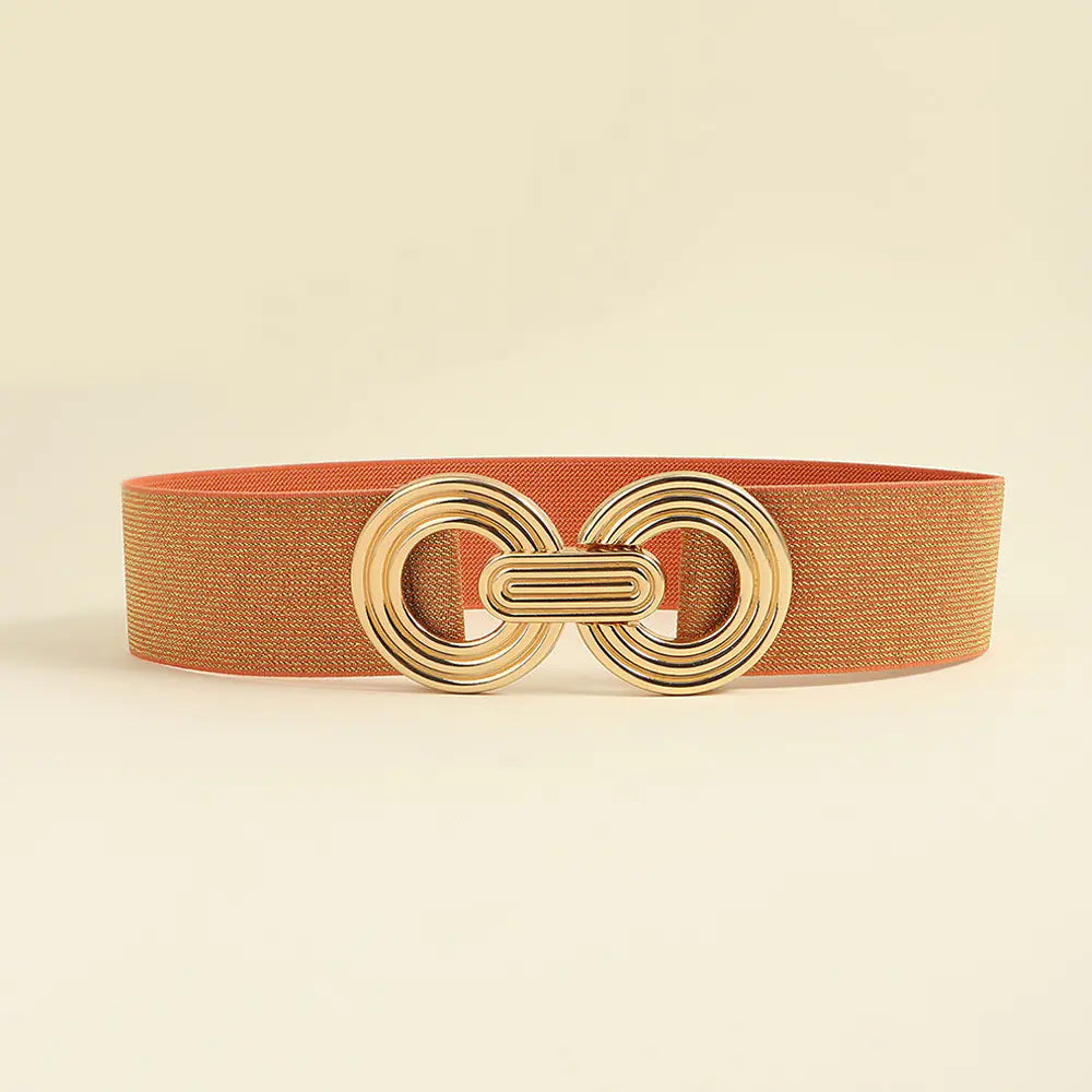 Women's Black Geometric Belted Dress with Metal Buckle