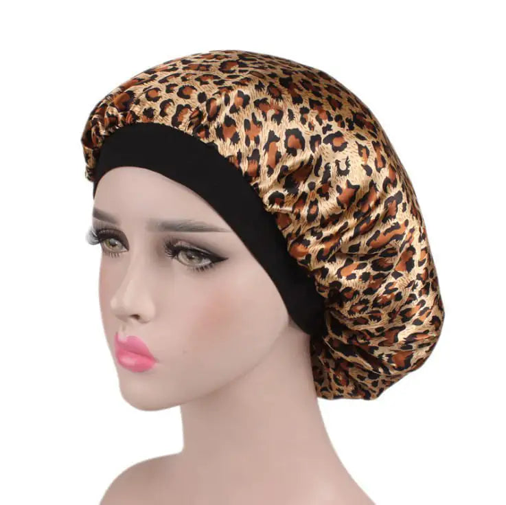 Printed Satin Elastic Wide Edge Sleep Cap
