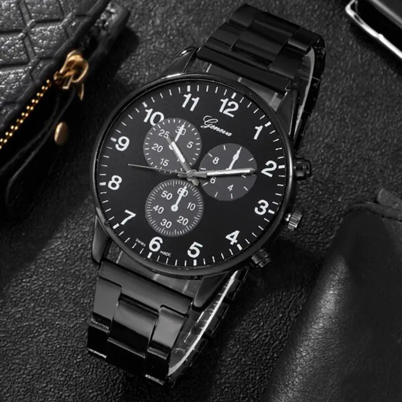 3PCS Men's Fashion Business Watches with Necklace Set