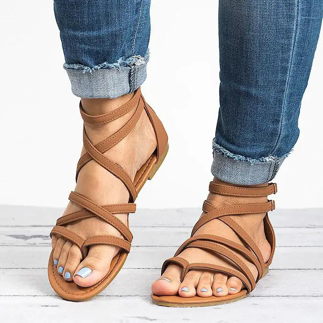 Black Roman Sandals for Women - Hollow Flat Design