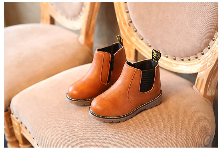Children's Leather Short Boots for Boys and Girls