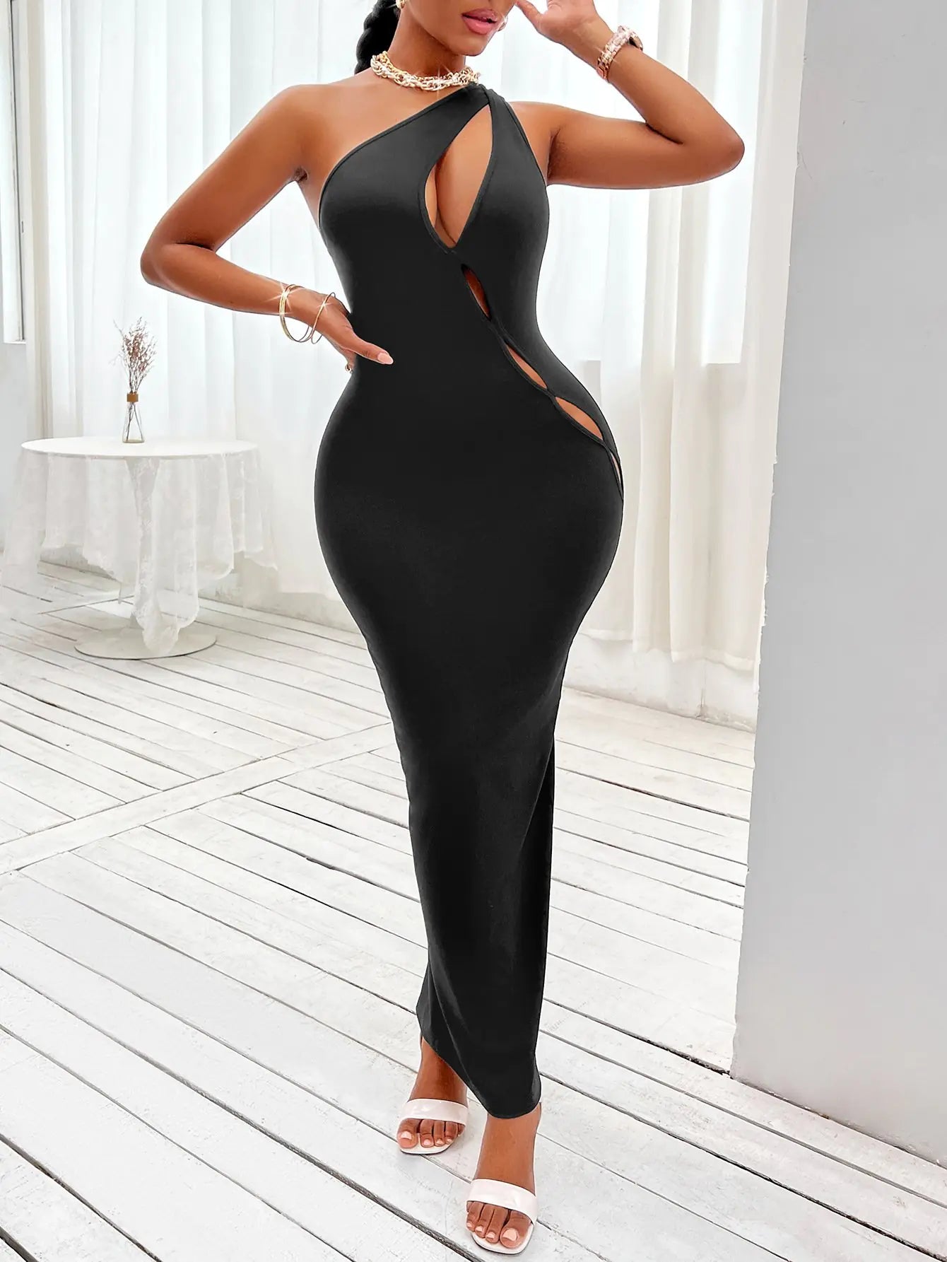 Solid Color Hollow-out Crossbody Waist Skirt