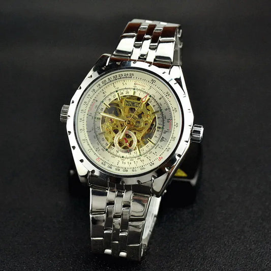 Men's Hollow Automatic Mechanical Watch with Steel Band