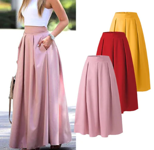 WOLFF Solid Color High Waist Pleated Skirt (One Piece)