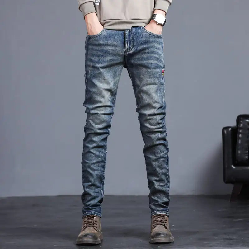 Youth Retro Embroidered Denim Trousers