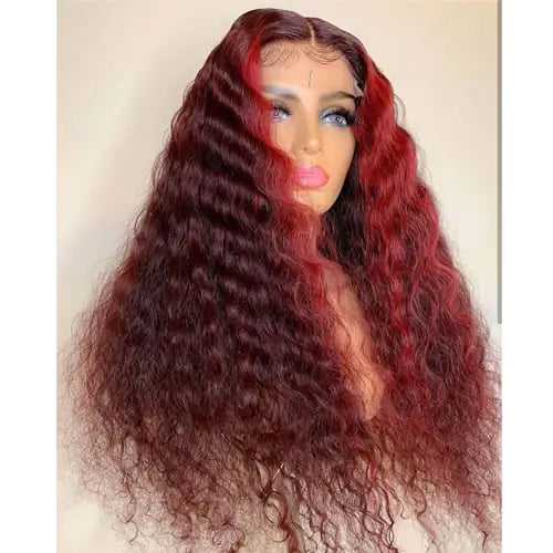 Mid-point Wine Red Small Curly Long African Wig