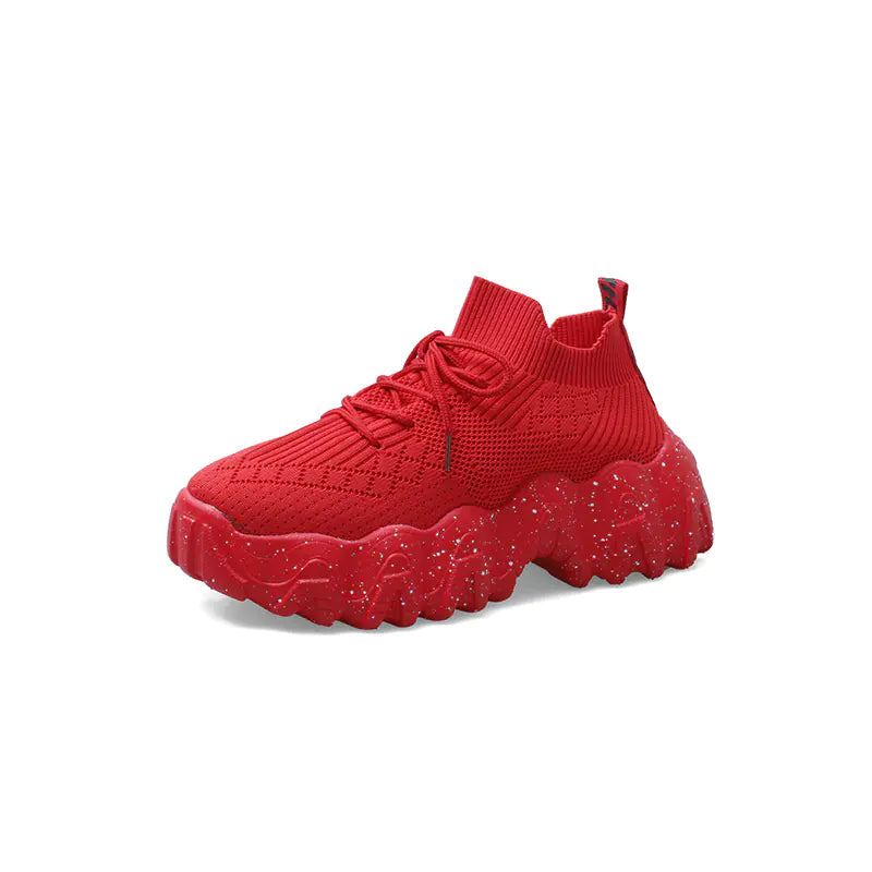Red Women's Breathable Platform Sneakers (Casual & Stylish)