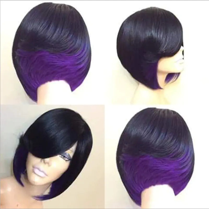 T Color Gradient Short Straight Hair Wig Headgear