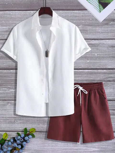 Men's 3D Printed Retro Ethnic Beach Shirt Set