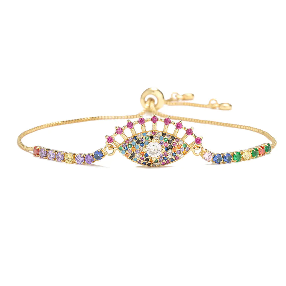 Copper Plated Gold Mixed Color Zircon Bracelet for Women