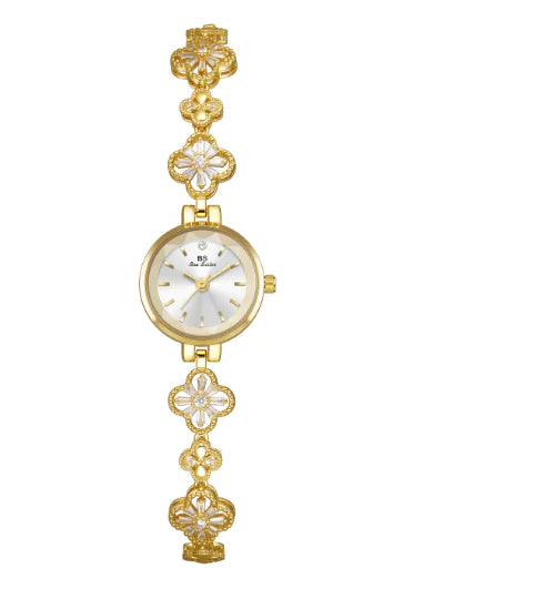Lucky Zircon Women's Watch with Four-Leaf Clover Design