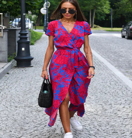 Lisa - Comfortable V-Neck Split Midi Dress (One Piece)