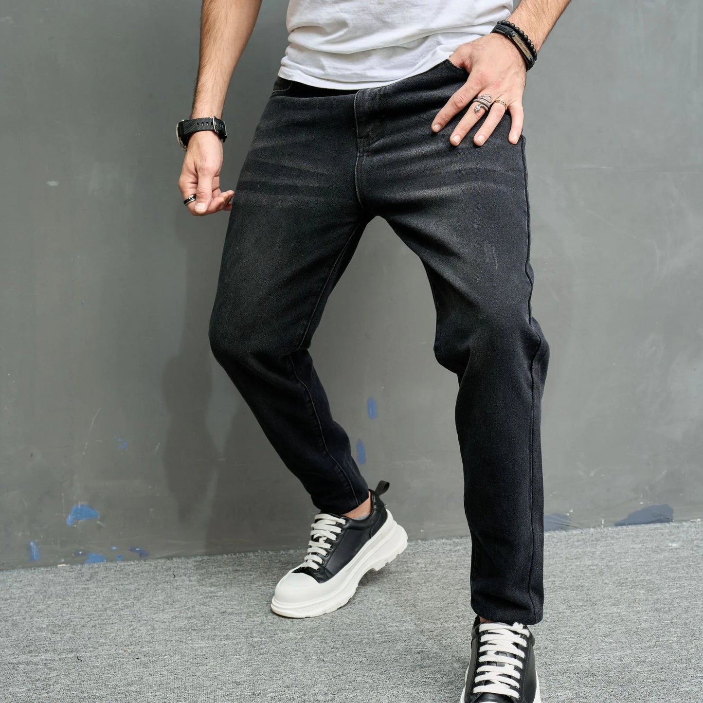 Men's Slim Fit Black and Gray Stretch Skinny Jeans