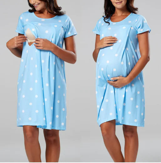Short Sleeve Knee Length Maternity Dress with Nursing Openings