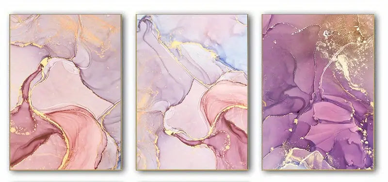3pcs Pink Purple Golden Marble Liquid Art Wall Posters