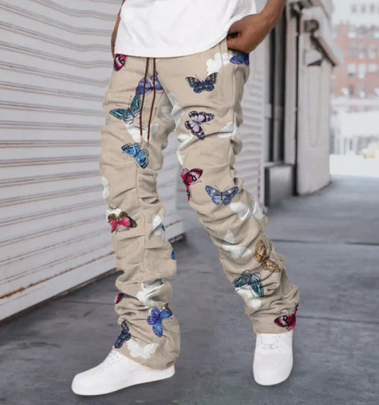 Stretch Butterfly Print Stacked Jeans for Men (Single)