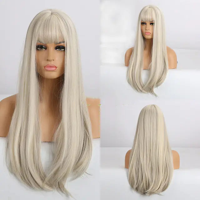 Fashion Long Straight Brown Grey Wig for Women