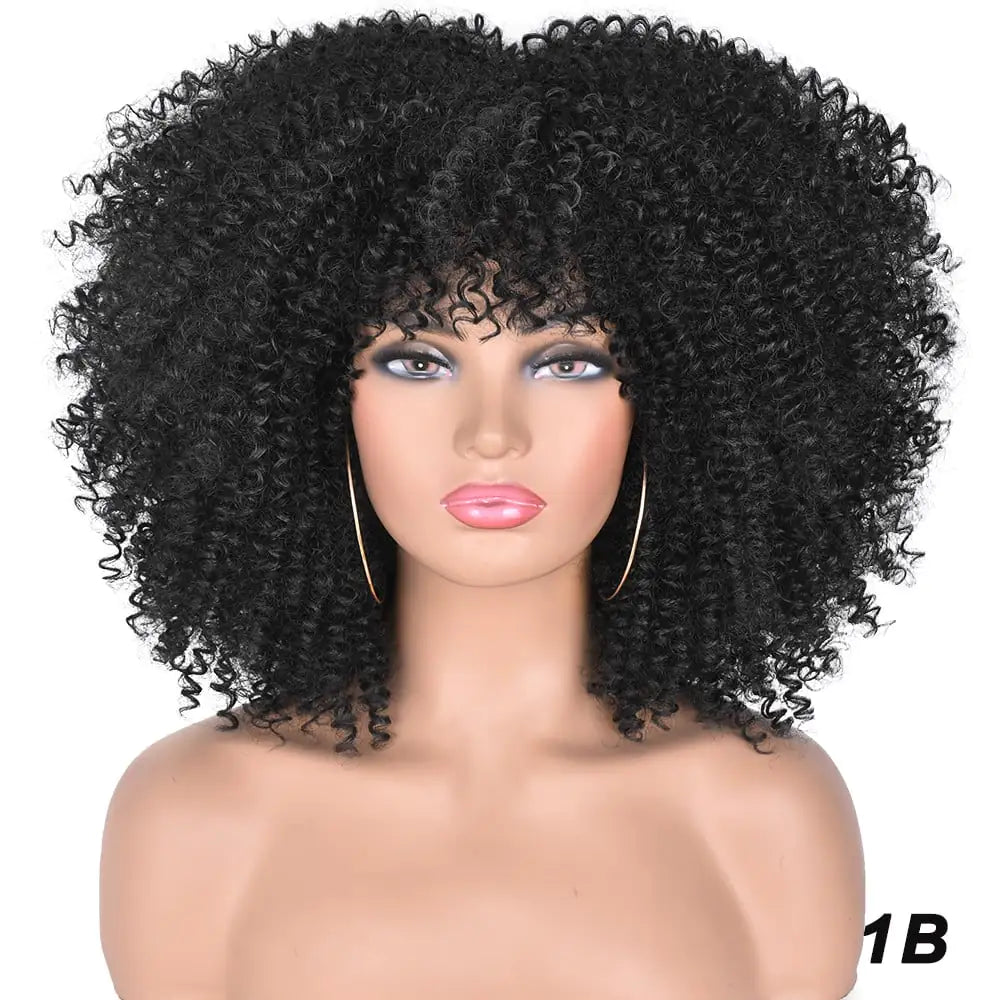 African Black Short Curly Wig in Mixed Colors