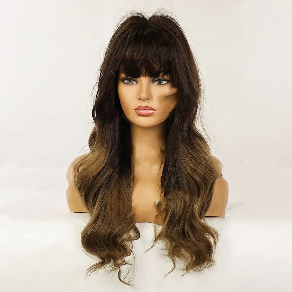Brown Gradient Long Curly Hair Wig for Women