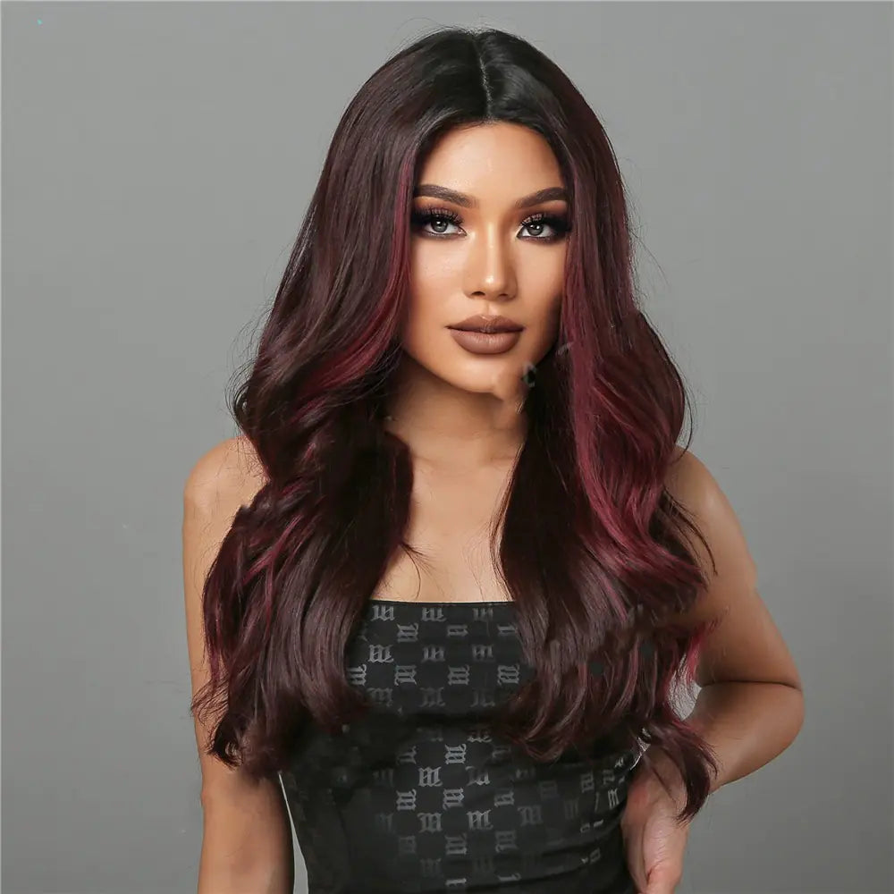 Reddish Brown Middle Long Curly High-Temp Silk Wig