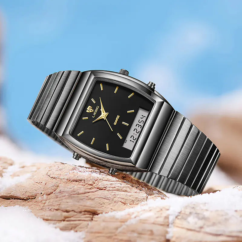 LIEBIG Square Black Dial Men's Quartz Watch Dual Display