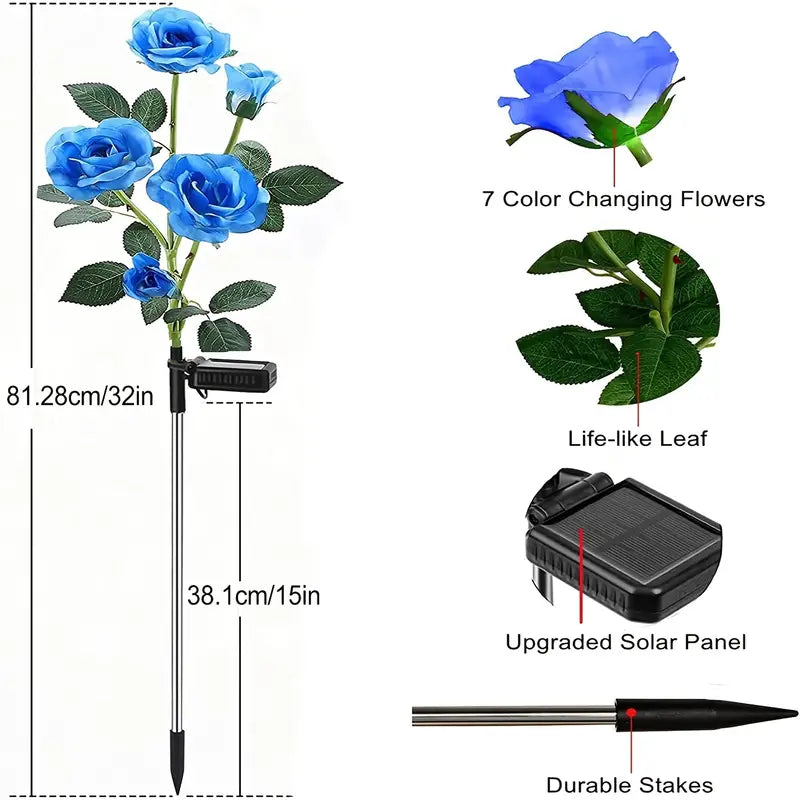 Solar Garden Lights - 7 Color Changing Rose Design