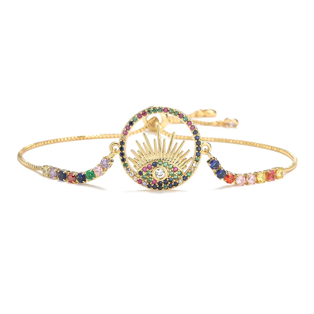 Copper Plated Gold Mixed Color Zircon Bracelet for Women