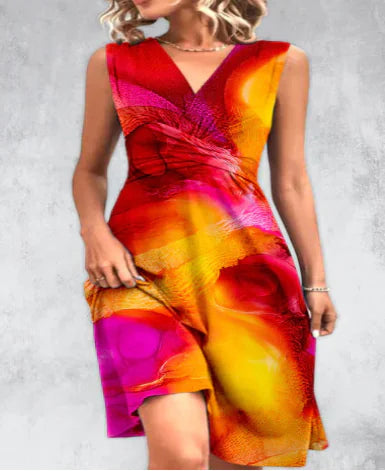 Floral Design V-Neck Sleeveless Midi Dress (One Piece)