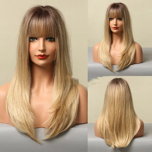 Fashion Long Straight Brown Grey Wig for Women