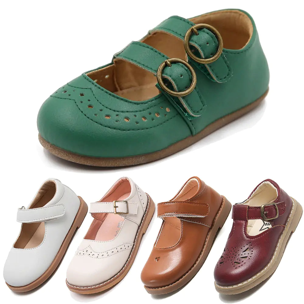 Kids Retro Hollow Leather Loafers - Non-Slip Casual Shoes