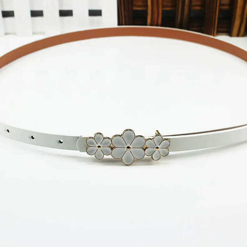 Plum Blossom Buckle Thin PU Belt for Women