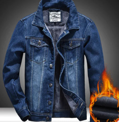 Slim Fit Men's Denim Jacket with Thick Warm Lining (One Piece)