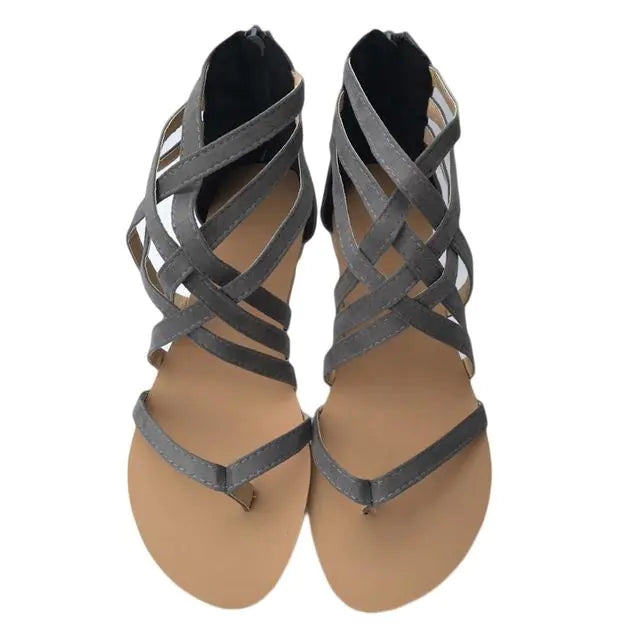 Black Roman Sandals for Women - Hollow Flat Design