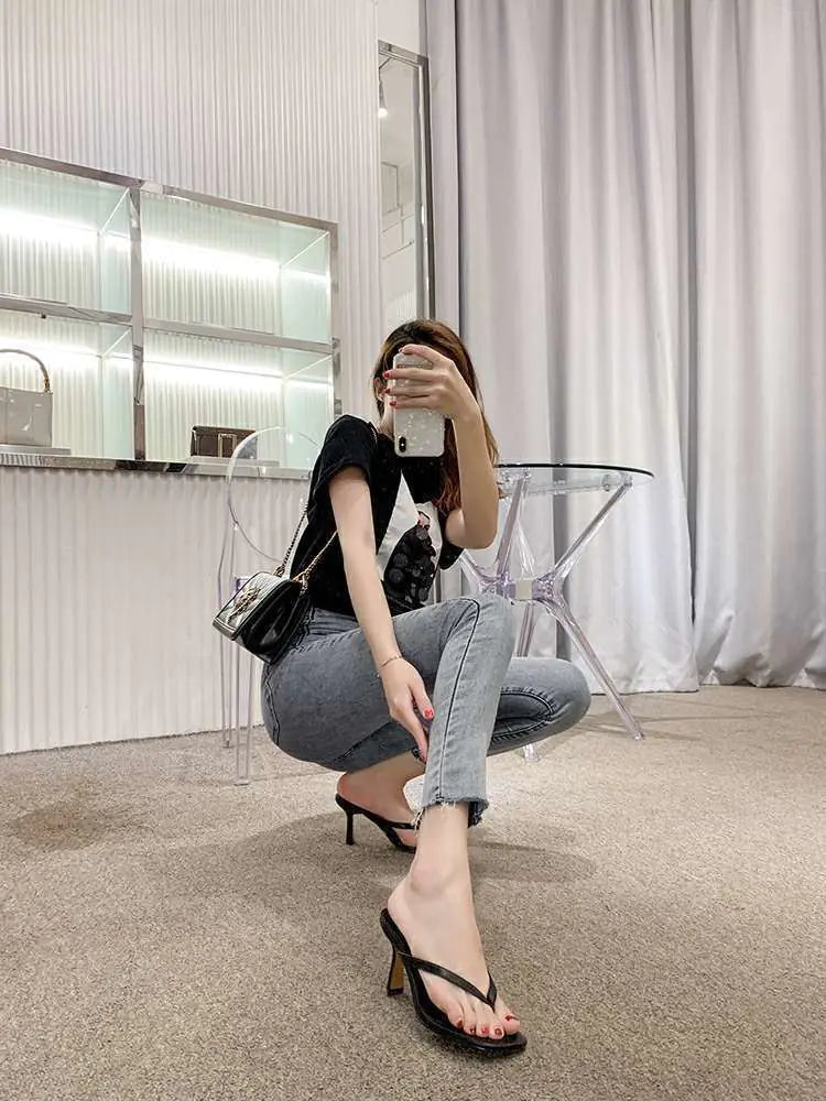 2023 Women's High Heel Flip Flops with Square Toe