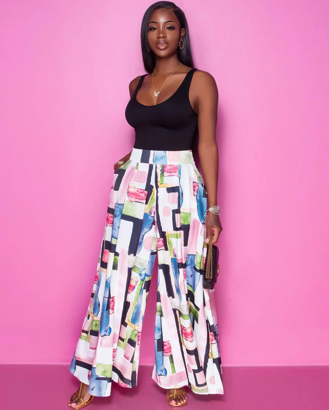 Women's High-Waisted Wide-Leg Culottes with Print