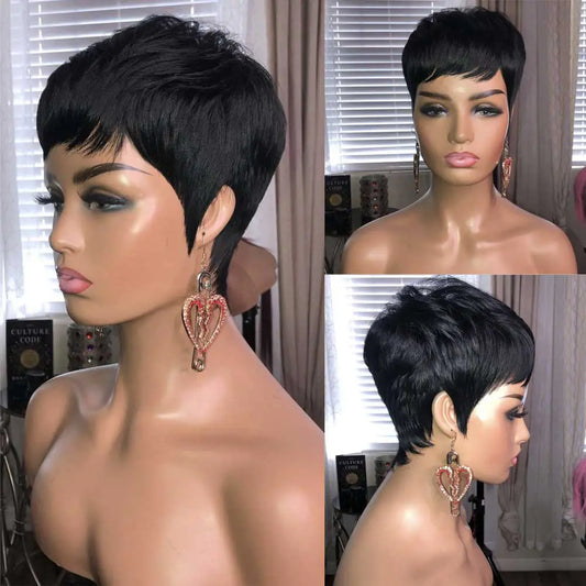 Ladies Fashion Golden Synthetic Short Straight Wig Set