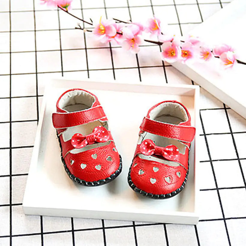 Genuine Leather Baby Shoes with Bow - Spring Collection